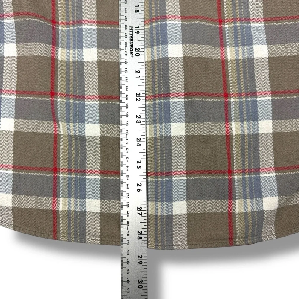 J. Crew Plaid Shirt Men's Large Tan Gray Red Flannel Button-up 100% Cotton Soft